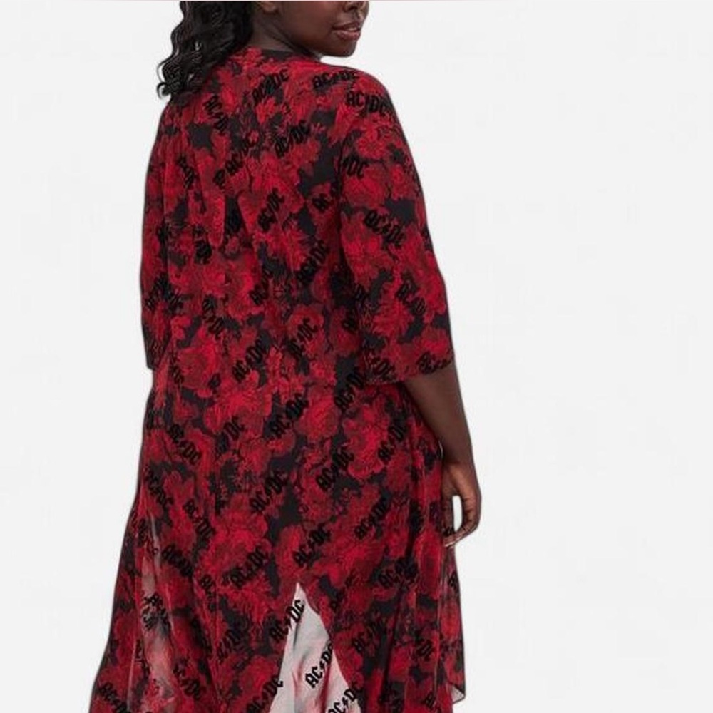 AC/DC Torrid Black & Red Floral Chiffon Hi-Lo Kimono - Picture 2 of 7